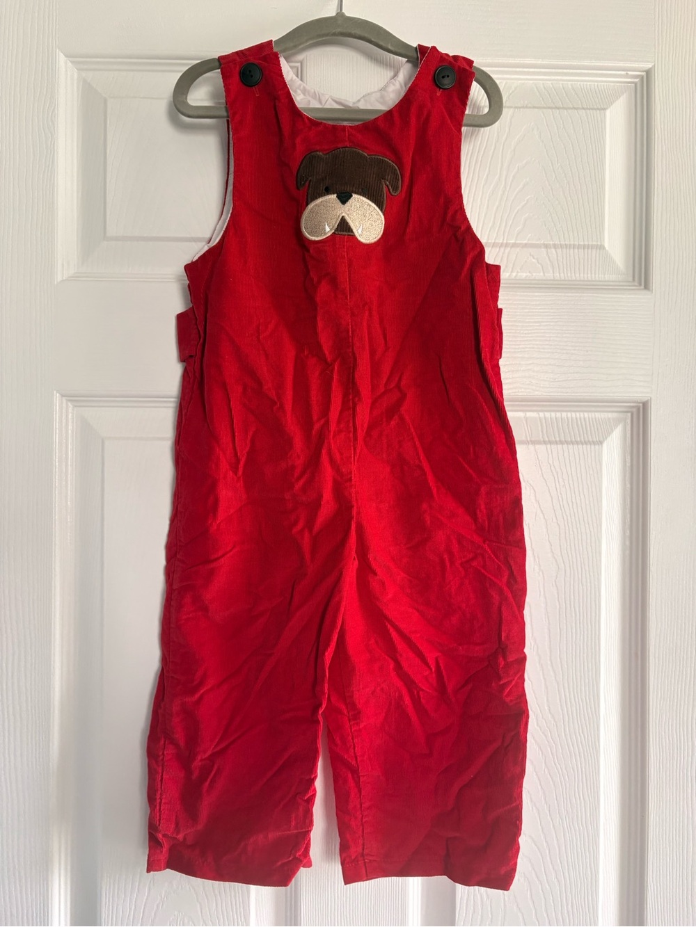 Red Toddler Corduroy Dog Appliqué Overalls